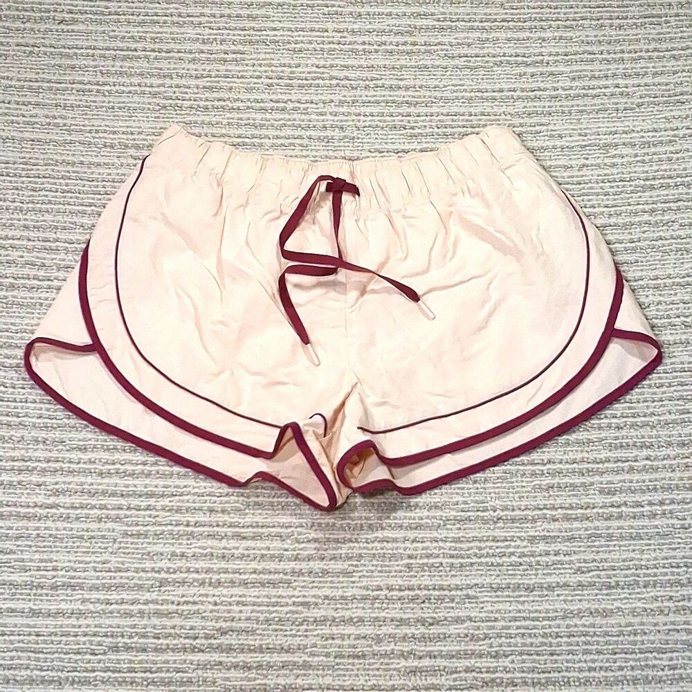 WOMENS ACTIVE SHORTS MEDIUM PINK BURGUNDY TRIM DRAWSTRING ATHLETIC RUNNING...